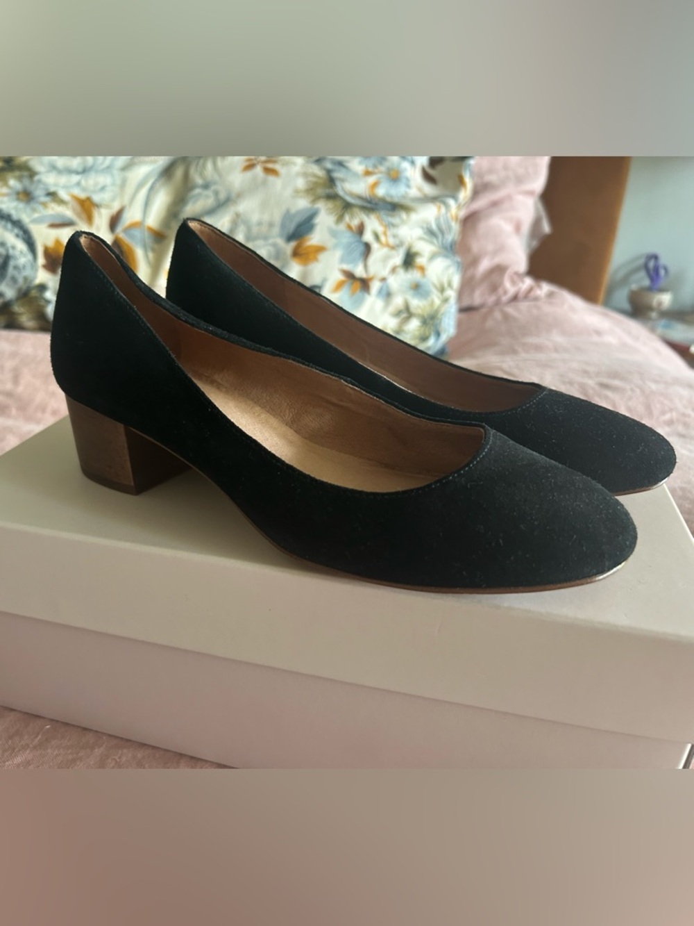 Madewell Black Suede Block Heel Pumps